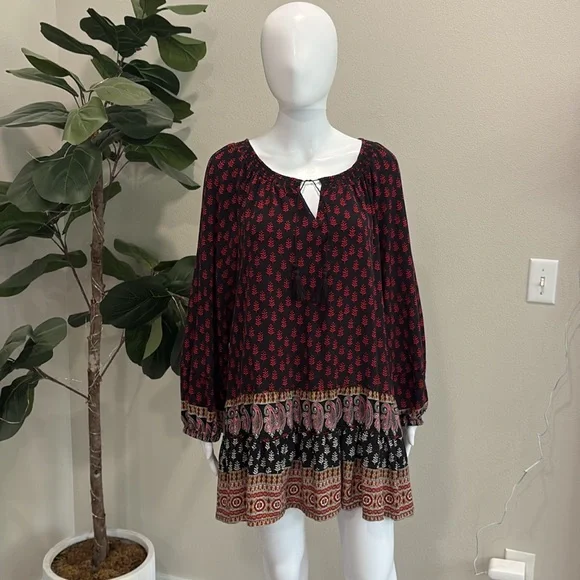 Beachlunchlounge Floral Paisley Mixed Print Peasant Tunic Size XL Long Sleeve - Picture 13 of 13